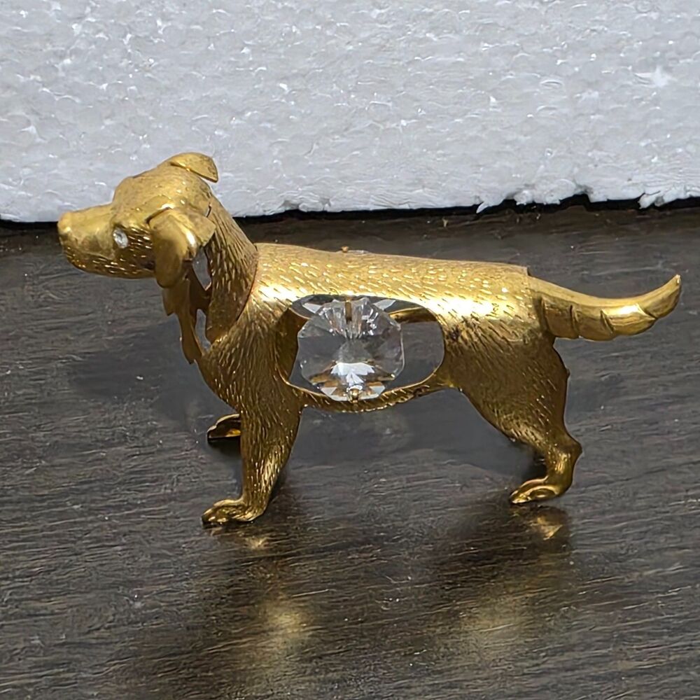 Dog Mini Figurine Gold Plated Swarovski Crystal Elements 3"W - Picture 3 of 12